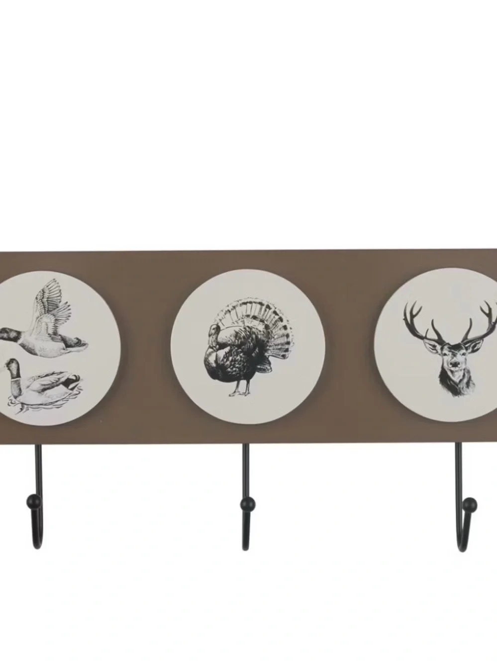 Holly Williams Wall-Mounted Brown Coat Rack with Wildlife Circle Art